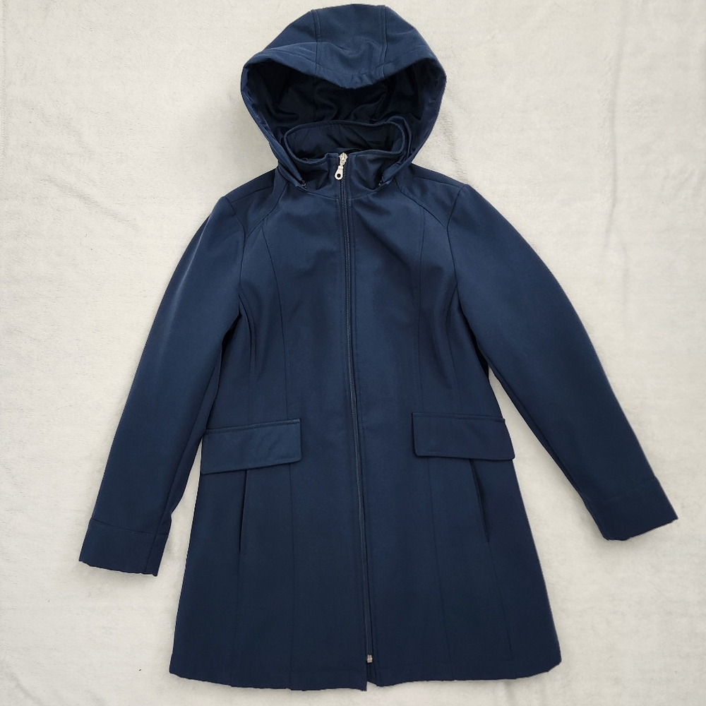 CLEO Women's Dark Teal Full Zip Coat Jacket Removable Hood Outerwear XS Petite - Picture 2 of 11